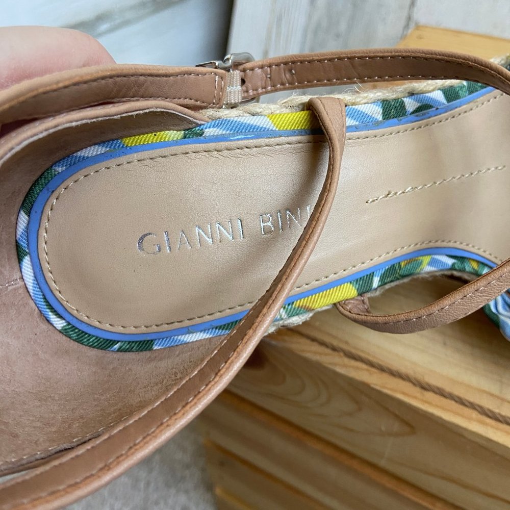 CLEARANCE! Gianni Bini Size 9.5 Sharmae Wedge Espadrille Sandals Lemon Print Pom - Picture 8 of 12